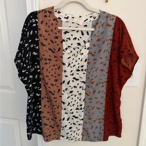 Multicolor stripe leopard boxy top